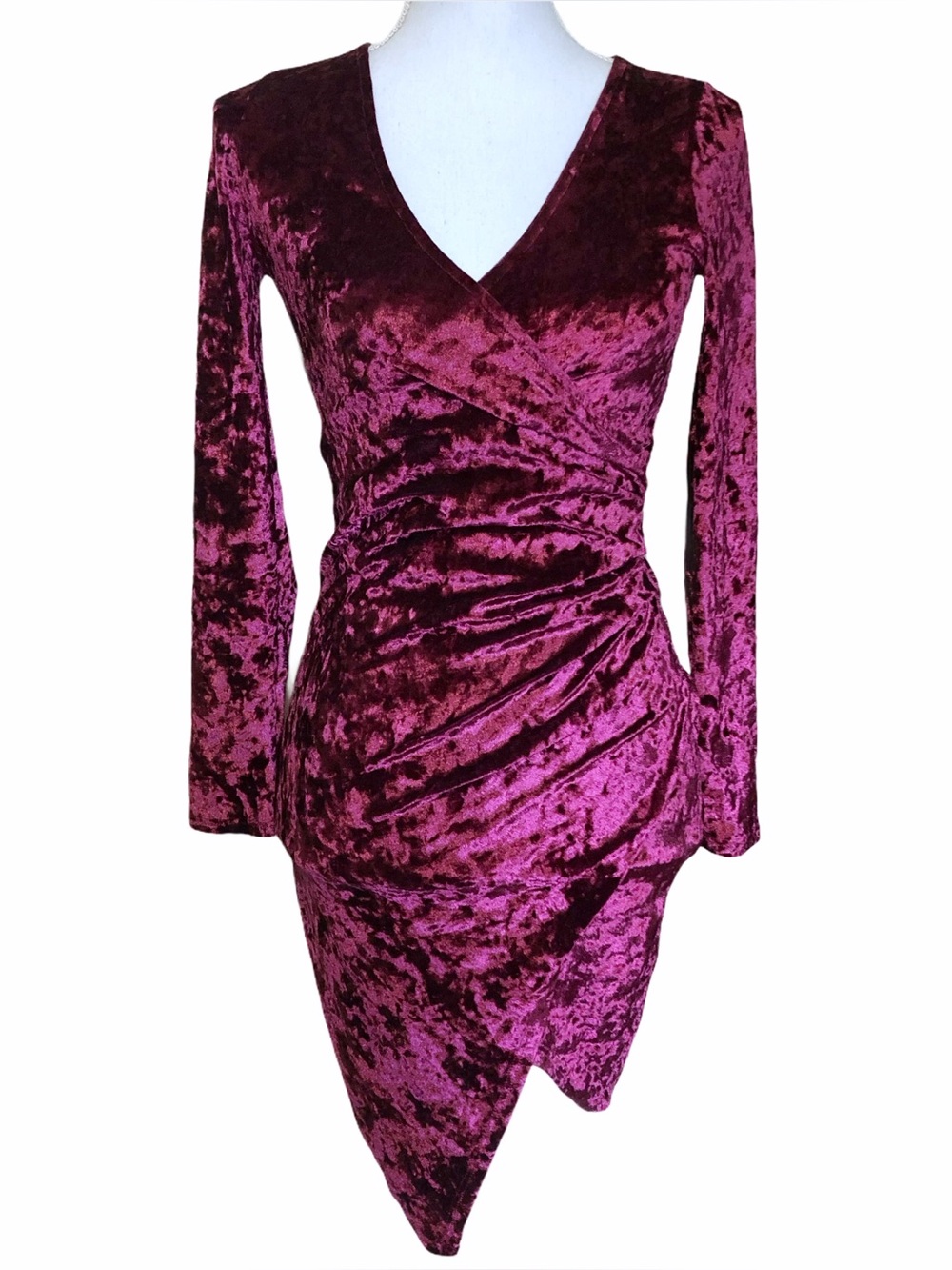 Steps Elegant Velvet Wrap Dress in Burgundy Size Small